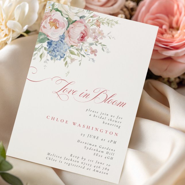 Love in Bloom Pastel Pink & Blue Bridal Shower Einladung (Von Creator hochgeladen)