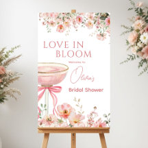 Love in Bloom Pink Bow Welcome Sign Bridal Shower