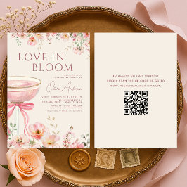 Love in Bloom QR Code Champagne Bow Bridal Shower Einladung