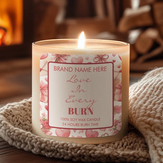Love in Every Burn Valentine’s Day Candle Label Quadratischer Aufkleber (Von Creator hochgeladen)