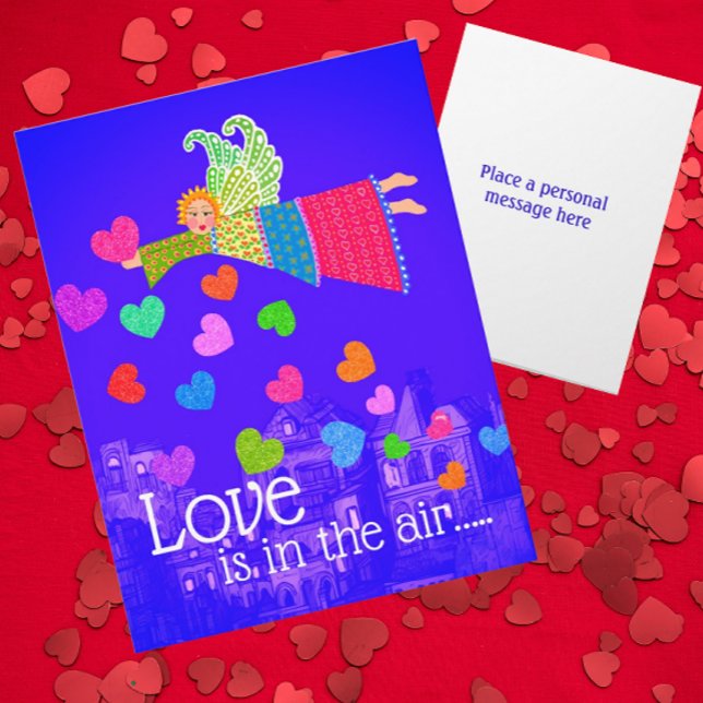 Love in in the Air Personalized Angel Hearts Karte (Personalize it!)