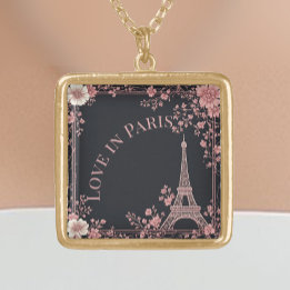 Love in Paris Eiffel Tower Traveler Blush Pink Art Vergoldete Kette