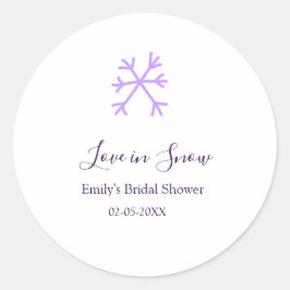 Love in Snow bridal shower purple snowflakes paste Runder Aufkleber