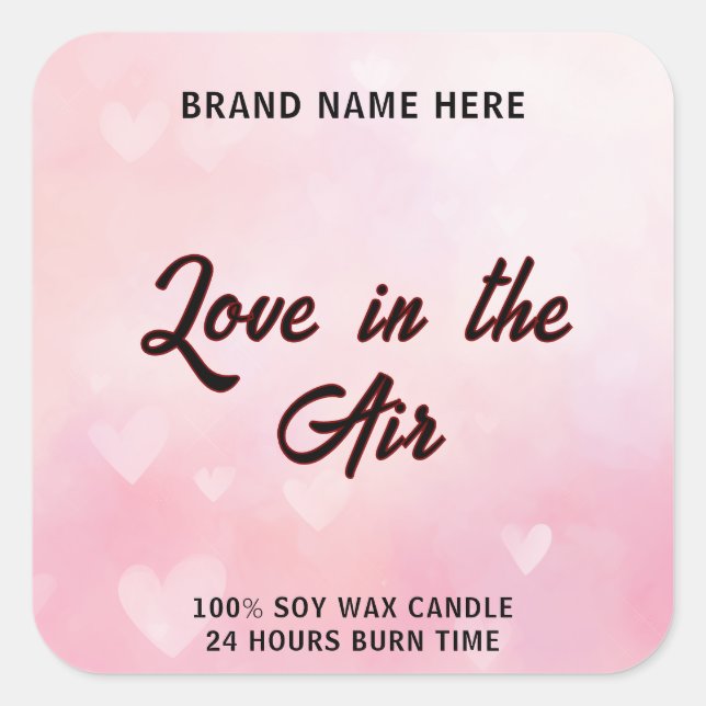 Love in the Air Candle – Custom Romantic Label Quadratischer Aufkleber (Vorderseite)