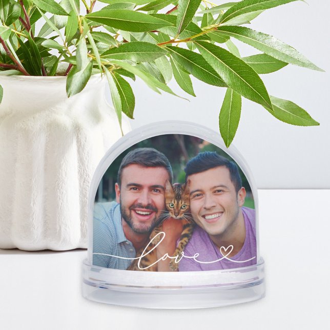 Love in White Script with Heart Custom Photo Schneekugeln (Von Creator hochgeladen)