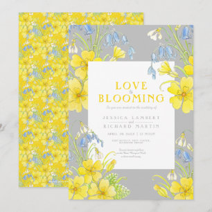 Love is blooming spring flower yellow gray wedding einladung