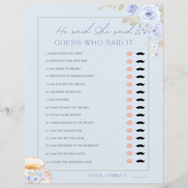Love is Brewin He Said She Said Bridal Shower Game (Vorderseite)