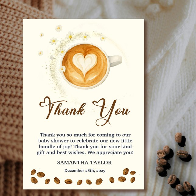 Love is Brewing Baby Shower Thank You Crad Dankeskarte (Love is Brewing Baby Shower Thank You Crad #zazzlemade #thankyoucard #babyisbrewing #coffeeanddaisy)