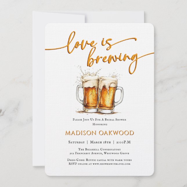 Love Is Brewing Beer Bridal Shower Invitation Einladung (Vorderseite)