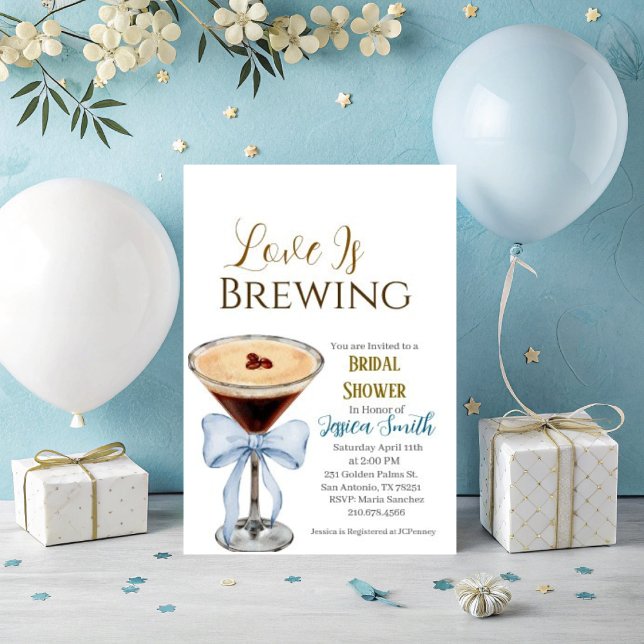 Love is Brewing Blue Bridal Shower Invitation  Einladung (Love is Brewing bridal shower invitation. )