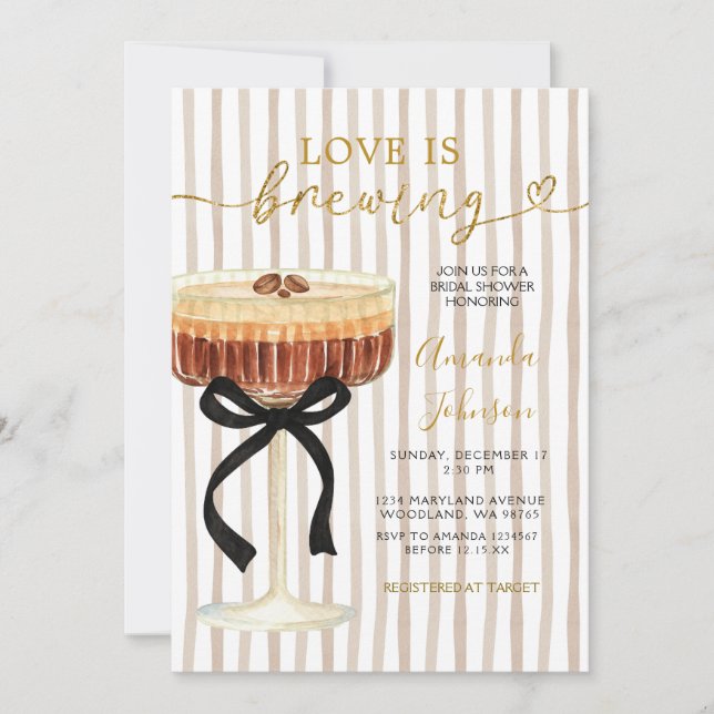 Love Is Brewing Bridal Shower Espresso Martini Einladung (Vorderseite)