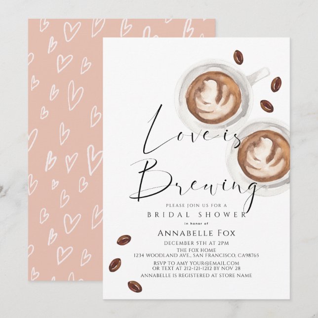 Love is Brewing Cappuccino Coffee Bridal Shower Einladung (Vorne/Hinten)