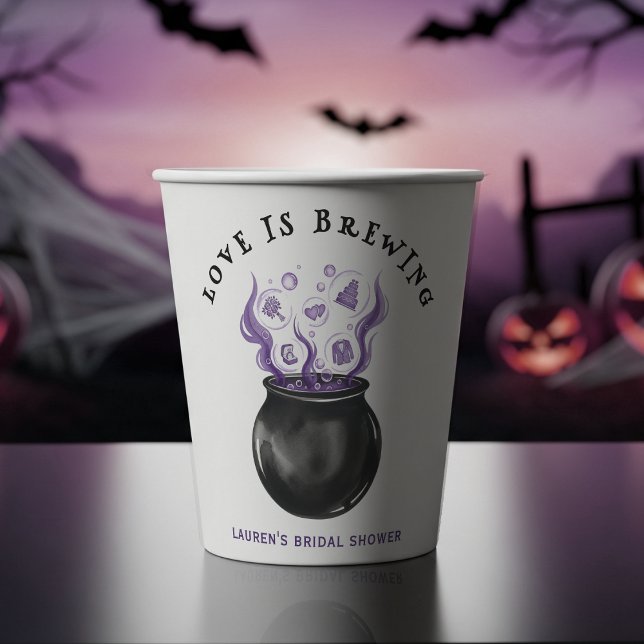 Love is Brewing Cauldron Halloween Bridal Shower Pappbecher (Love is Brewing Cauldron Halloween Bridal Shower Paper Cups
)