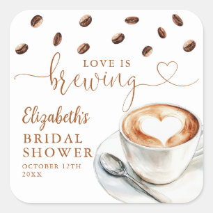 Love Is Brewing Coffee Brautparty-Geschenk Quadratischer Aufkleber