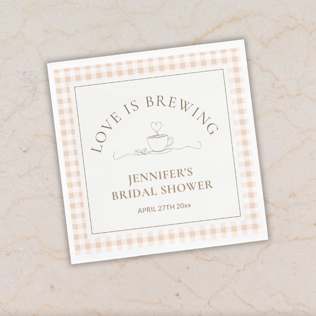 Love Is Brewing coffee Gingham Baby Shower Serviette (Von Creator hochgeladen)