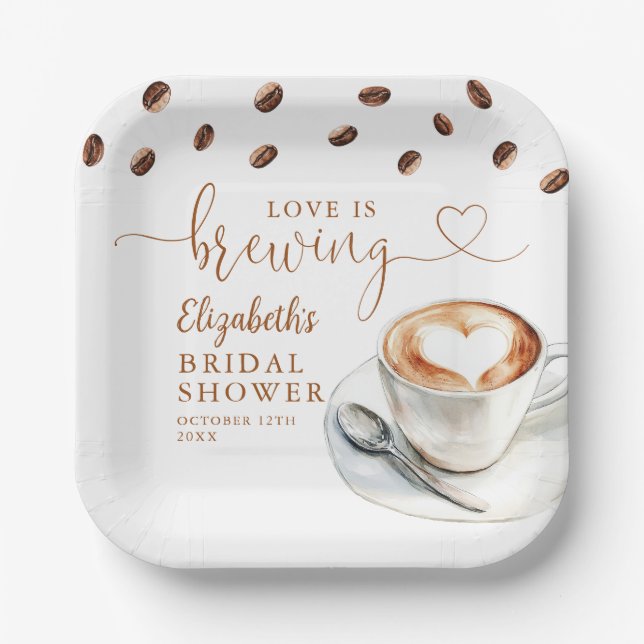 Love Is Brewing Coffee Theme Bridal Shower Pappteller (Vorderseite)