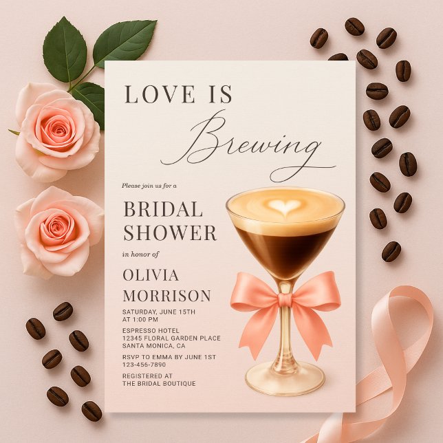 Love is Brewing Coquette Pink Bridal Shower Einladung (Von Creator hochgeladen)
