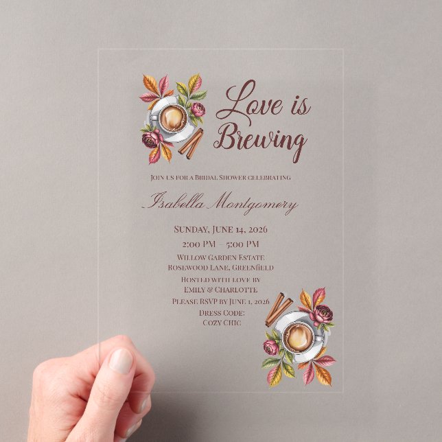 Love Is Brewing Fall Coffee Bridal Shower Acryleinladungen (Insitu (Handheld))