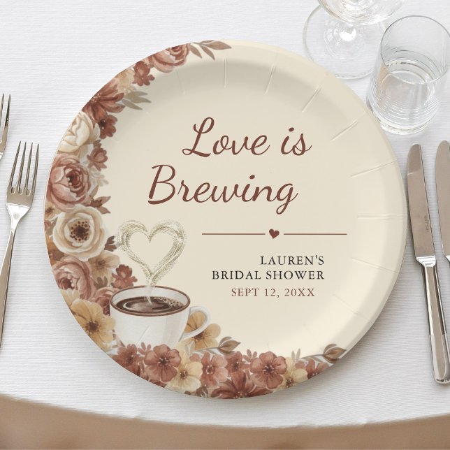 Love is Brewing Floral Coffee Heart Bridal Shower Pappteller (Love is Brewing Floral Coffee Heart Bridal Shower Paper Plates
)
