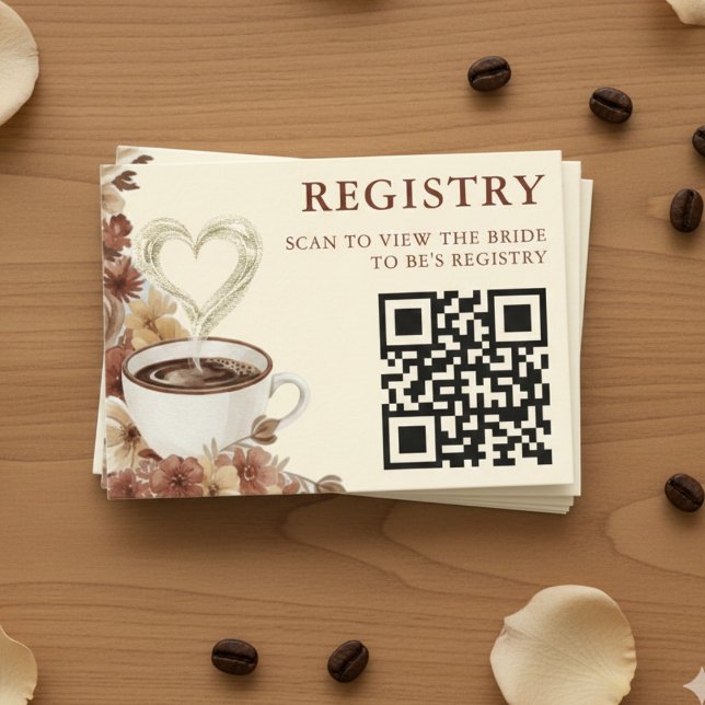 Love is Brewing Floral Coffee QR Code Registry Begleitkarte (Von Creator hochgeladen)