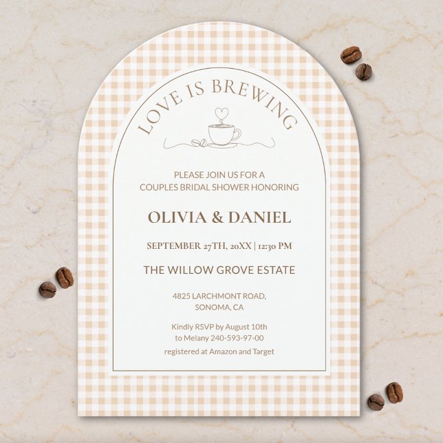 Love Is Brewing Gingham Coffee Couples Shower  Einladung (Von Creator hochgeladen)