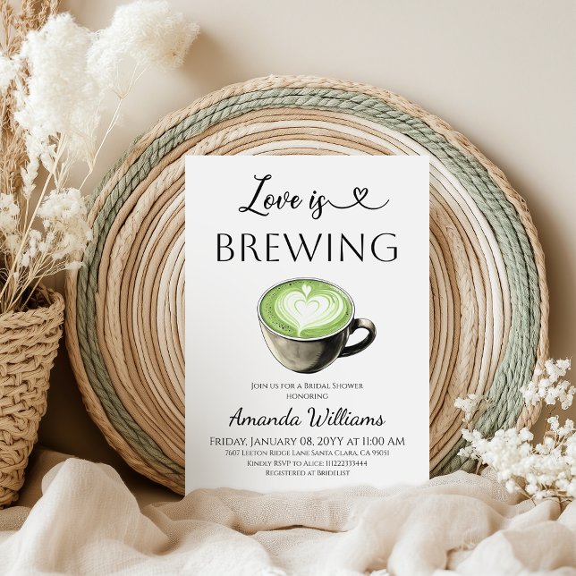 Love is Brewing Green Coffee Matcha Bridal Shower Einladung (Von Creator hochgeladen)