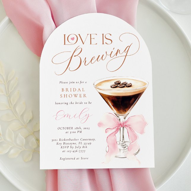 Love is Brewing Pink Bow Bridal Shower  Einladung (Von Creator hochgeladen)