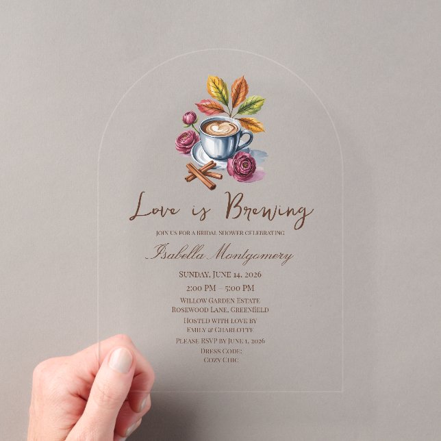 Love Is Brewing Rustic Coffee Bridal Shower Acryleinladungen (Insitu (Handheld))