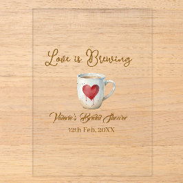 Love is Brewing white coffee mug heart bridal show Acryleinladungen