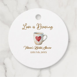 Love is Brewing white coffee mug heart bridal show Geschenkanhänger