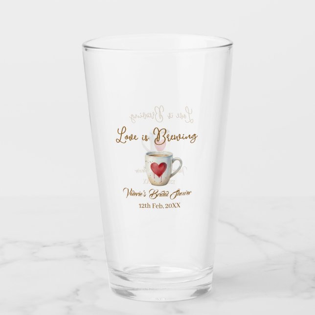 Love is Brewing white coffee mug heart bridal show Glas (Vorderseite)