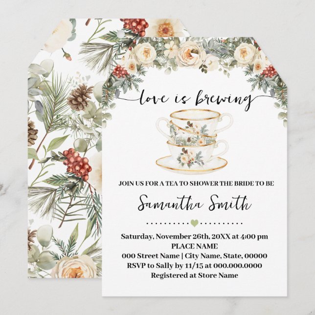 Love is Brewing Winter Tea Bridal Shower Invite (Vorne/Hinten)