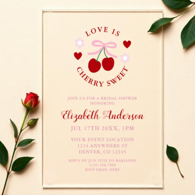 Love Is Cherry Sweet Bridal Shower Acryleinladungen (Von Creator hochgeladen)