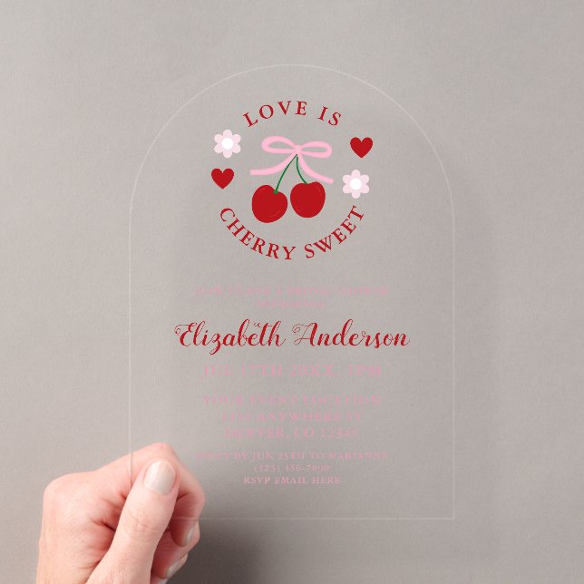 Love Is Cherry Sweet Bridal Shower Acryleinladungen (Insitu (Handheld))
