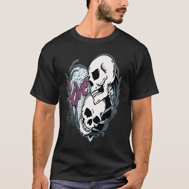 Love is Forever A cute romantic gothic skull Valen T-Shirt (Vorderseite)