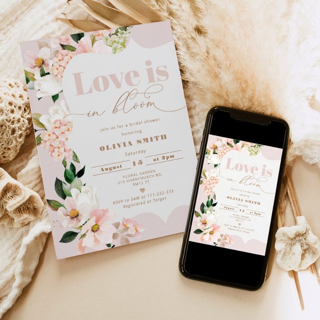 Love is in bloom blush floral bridal shower einladung (Von Creator hochgeladen)