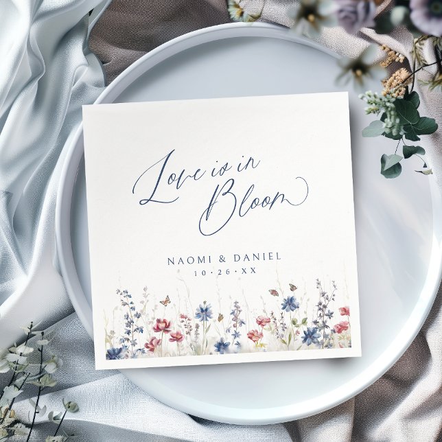 Love is in Bloom Navy Wildflower Rustic Wedding Serviette (Love is in Bloom Navy Wildflower Rustic Wedding Napkins)