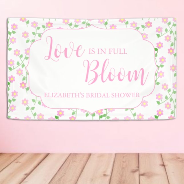 Love Is In Bloom Pink Floral Bridal Shower Banner (Von Creator hochgeladen)