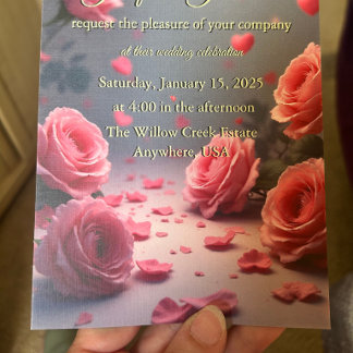 Love is in Bloom Pink Roses Romantic Wedding Einladung