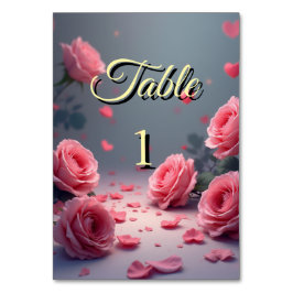Love is in Bloom Pink Roses Wedding Elegant Tischnummer