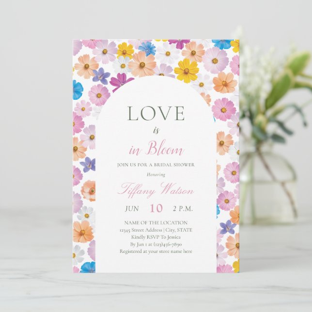 Love is in Bloom Wildflower Garden Bridal Shower Einladung (Stehend Vorderseite)