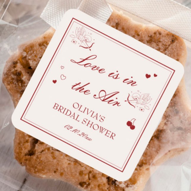 Love is in the Air Bridal Shower Quadratischer Aufkleber (Von Creator hochgeladen)