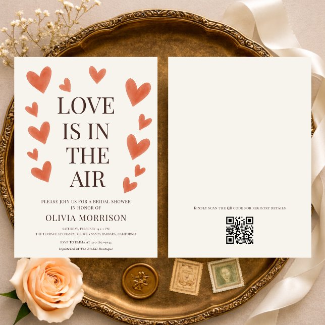 Love is in the Air Hearts QR Code Bridal Shower Einladung (Von Creator hochgeladen)