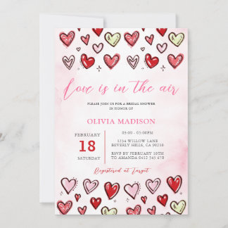 Love Is In The Air Pink Hearts Bridal Shower  Einladung