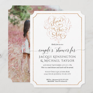 Love is in the Air Rose Gold Script Couples Photo Einladung