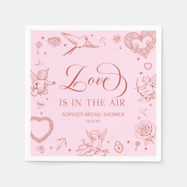 Love Is In The Air Valentine's Day Bridal Shower Serviette (Vorderseite)