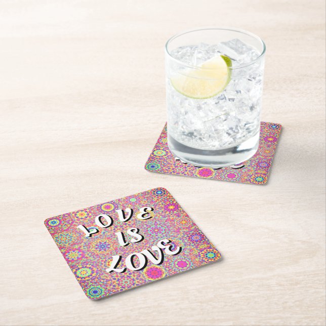 Love Is Love Pride Carré Dessous de Verre en Papie (En situation)