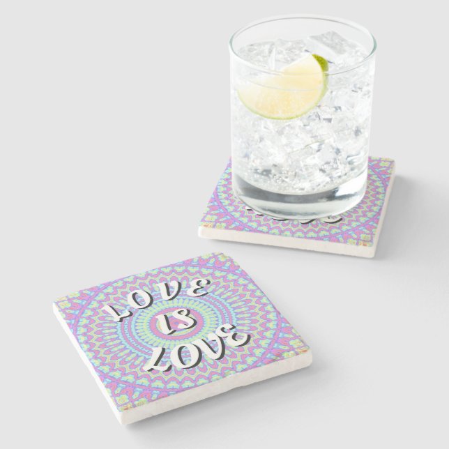 Love Is Love Pride Stone Coaster Steinuntersetzer (Seitenansicht)