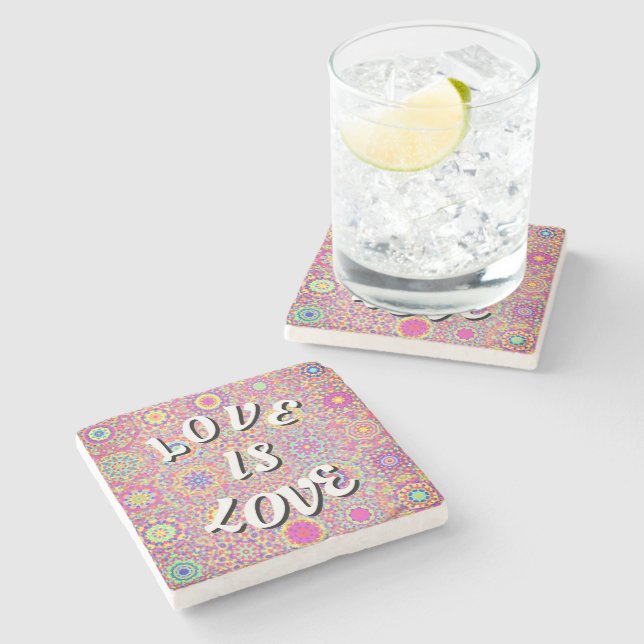 Love Is Love Pride Stone Coaster Steinuntersetzer (Seitenansicht)