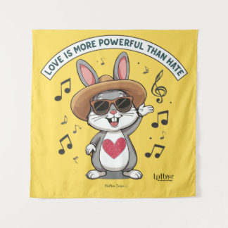 LOVE IS MORE POWERFUL THAN HATE BUNNY TAPESTRY WANDTEPPICH